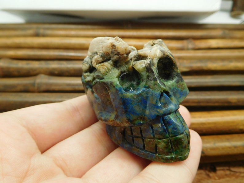 C0450 Chrysocolla Gemstone Natural Skull Decoration