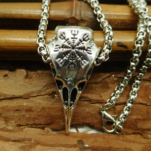 Viking Raven Skull Necklace. Vegvisir Stainless Steel Pendant. Raven Skull Necklace. Gothic Crow Jewellery. Raven Charm. Animal Necklace