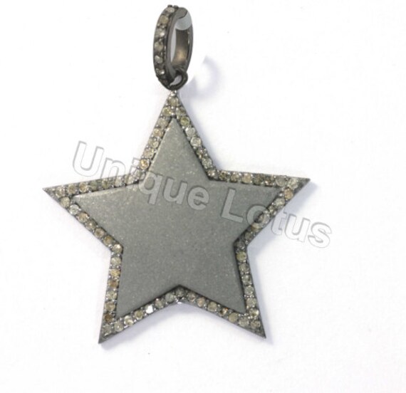 Star Shape Diamond Pendant .925 Oxidized Sterling Silver Diamond Pendant Diamond Pendant.