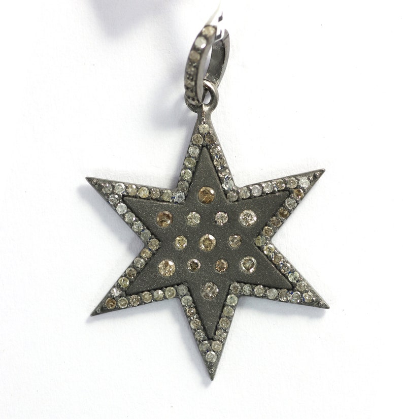 Star Shape Diamond Pendant .925 Oxidized Sterling Silver Diamond Pendant Diamond Pendant.