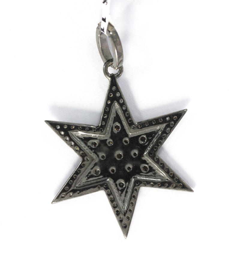 Star Shape Diamond Pendant .925 Oxidized Sterling Silver Diamond Pendant Diamond Pendant.