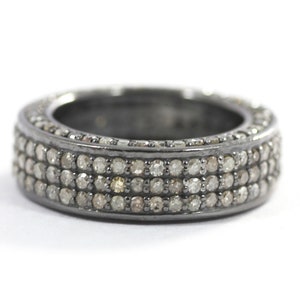 Pave Cigar Band Diamond Ring .925 Oxidized Sterling Silver Diamond Ring, Genuine handmade pave diamond Ring