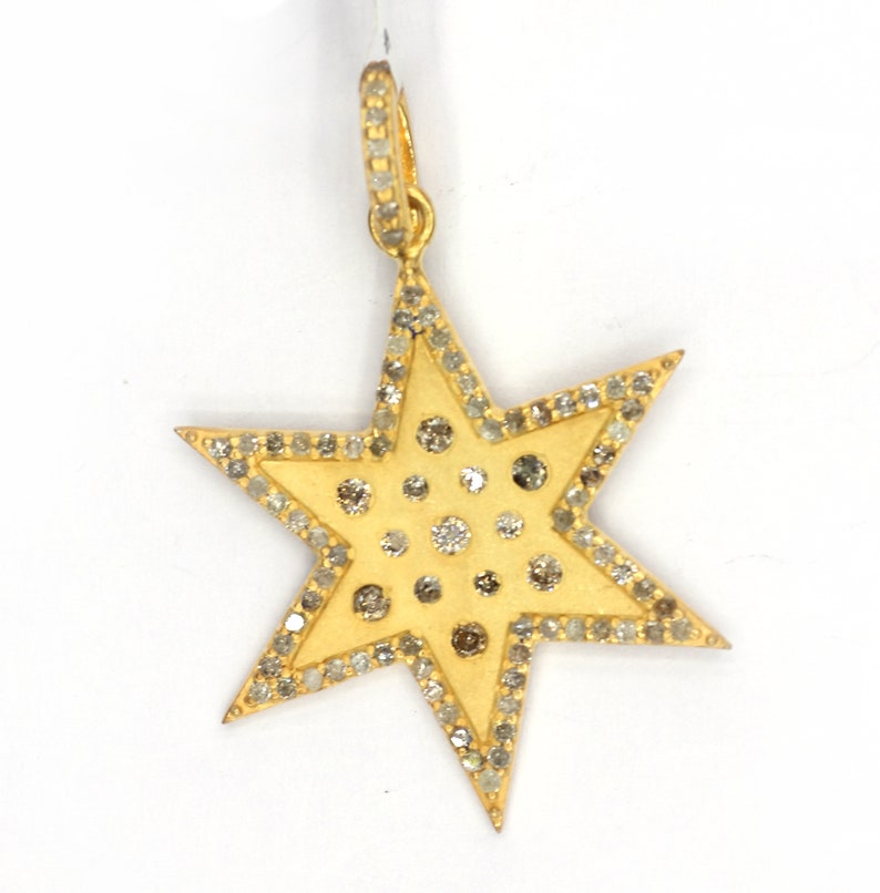 Star Shape Diamond Pendant .925 Oxidized Sterling Silver Diamond Pendant Diamond Pendant.