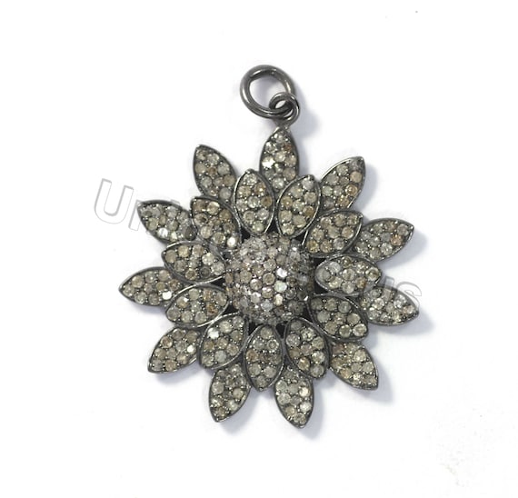 Star Shape Diamond Pendant .925 Oxidized Sterling Silver Diamond Pendant Diamond Pendant.