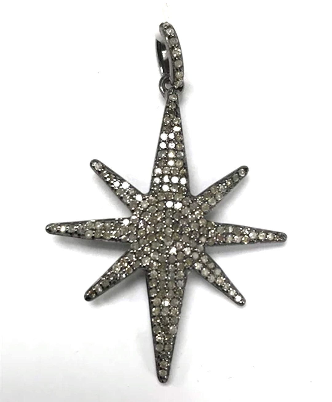 Star Shape Diamond Pendants .925 Oxidized Sterling Silver Diamond Charm ...