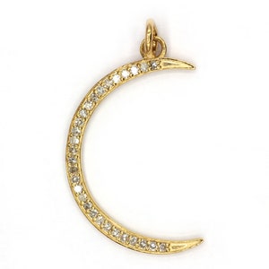 Crescent Moon Shape 14k Solid Gold Diamond Pendants. Genuine handmade pave diamond Pendant.1 4k Solid Gold Diamond Pendants.