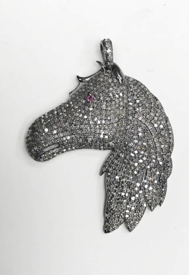 Horse Head Shape Silver Diamond Pendants .925 Oxidized Etsy