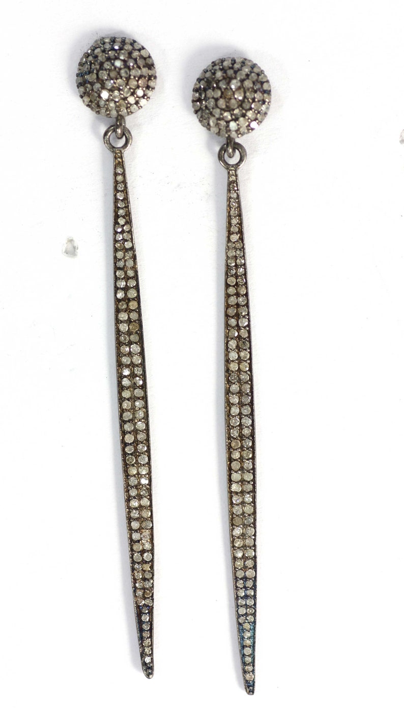 Genuine handmade pave diamond Earring Diamond Silver Earring .925 Oxidized Sterling Silver Diamond Earring