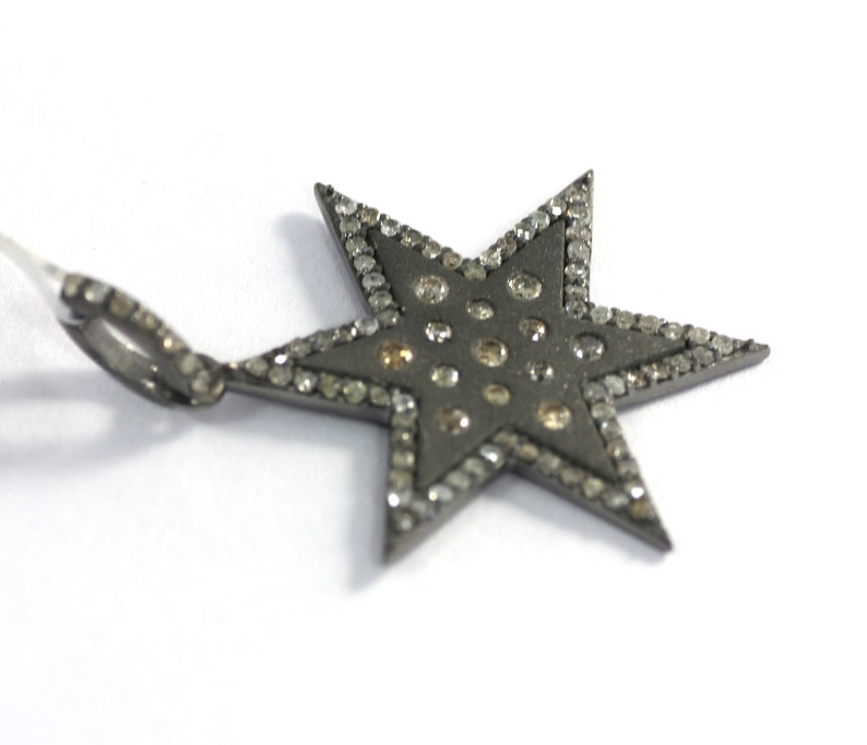 Star Shape Diamond Pendant .925 Oxidized Sterling Silver Diamond Pendant Diamond Pendant.