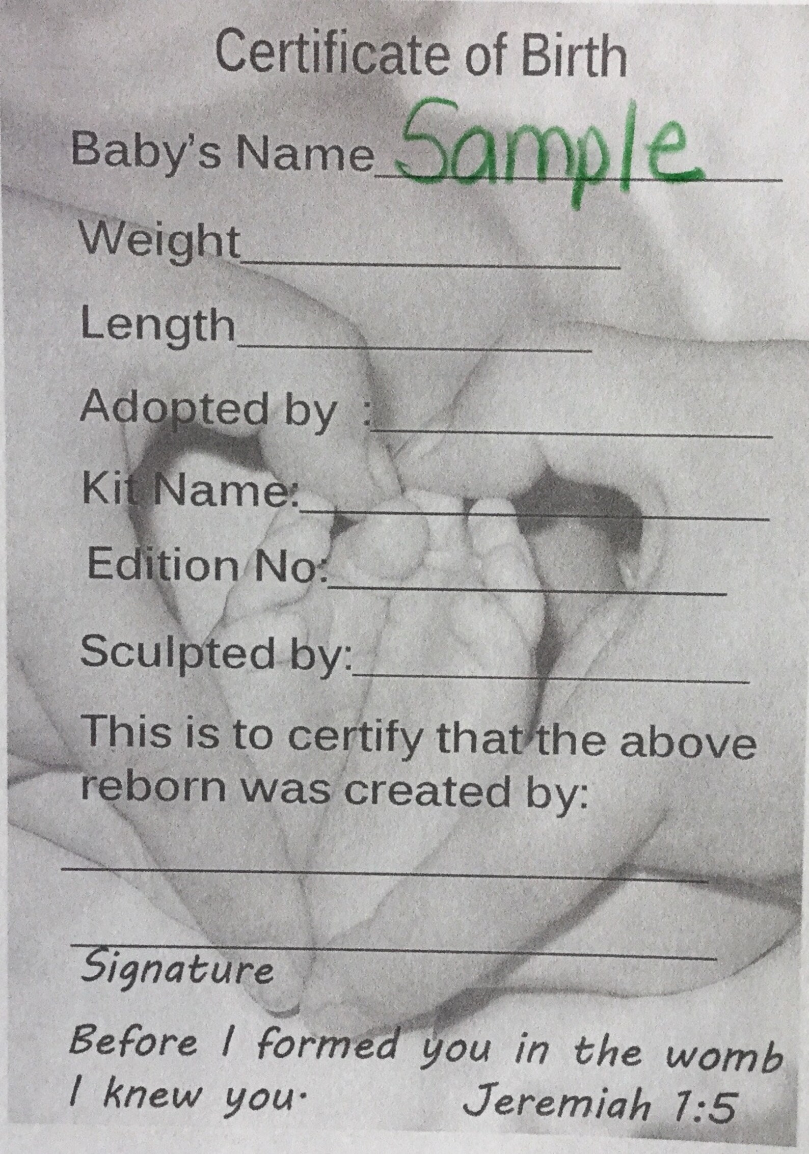 Schöne Reborn Baby Geburtsurkunde Karte Vorrat 5x7 REBORN | Etsy