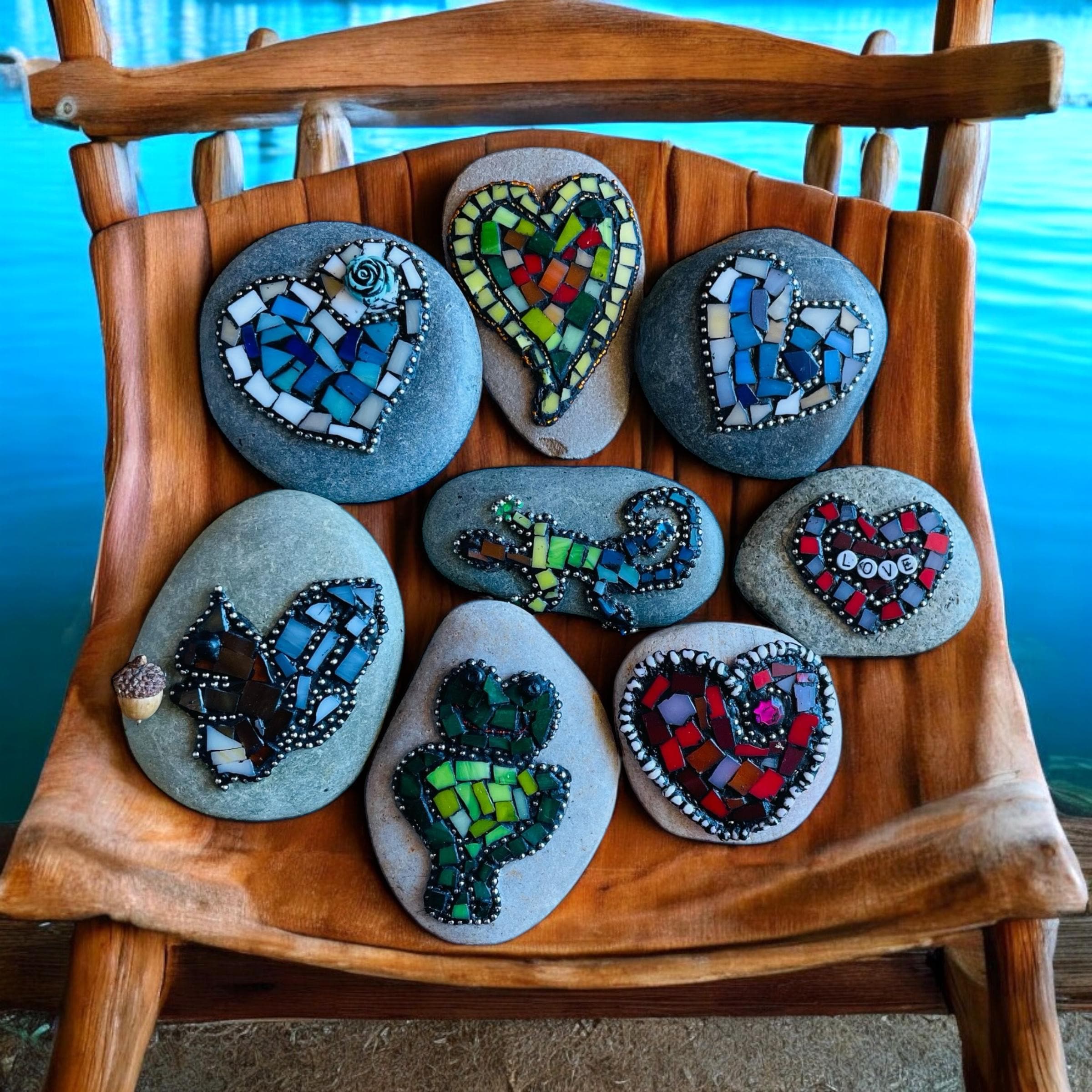 Mosaic Garden Stone: Handmade Rock Art Paperweight - Etsy