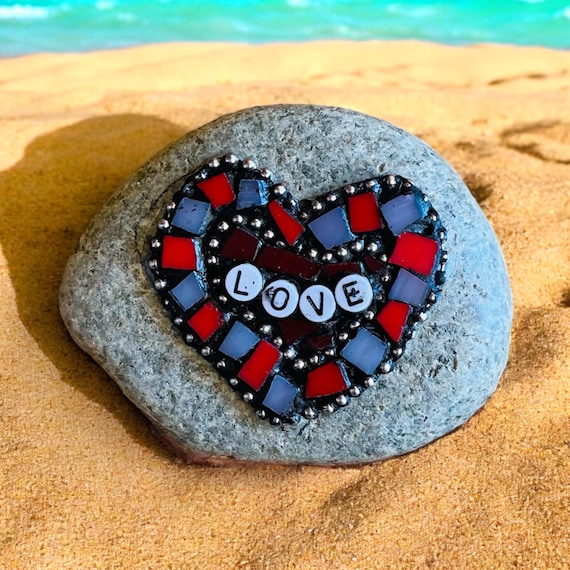 Mosaic Garden Stone: Handmade Rock Art Paperweight - Etsy