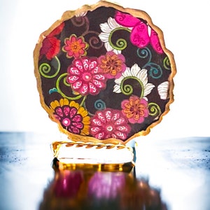 Boho Visitekaarthouder, plaatskaarthouder, telefoonhouder, cadeau voor zakenvrouw, verjaardag, bruiloft, afstuderen, bruine bloemen