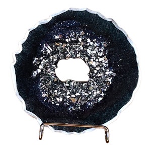 Porta-cartões de visita em ágata para mesa, porta-cartões para casamentos, porta-cartões de visita geode, preto e prata, presente para empresária
