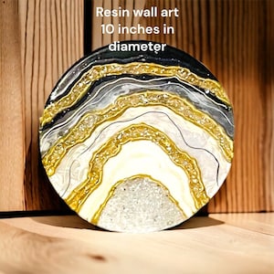 Black and white Resin geode wall art. Agate wall art. 10 inch diameter.