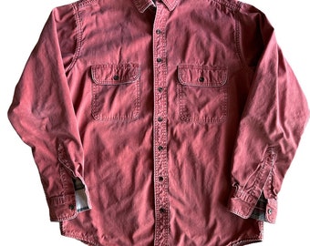 Vintage L.L. Bean Flannel Lined Cotton Twill Button Up Shirt Brick Red Medium Tall