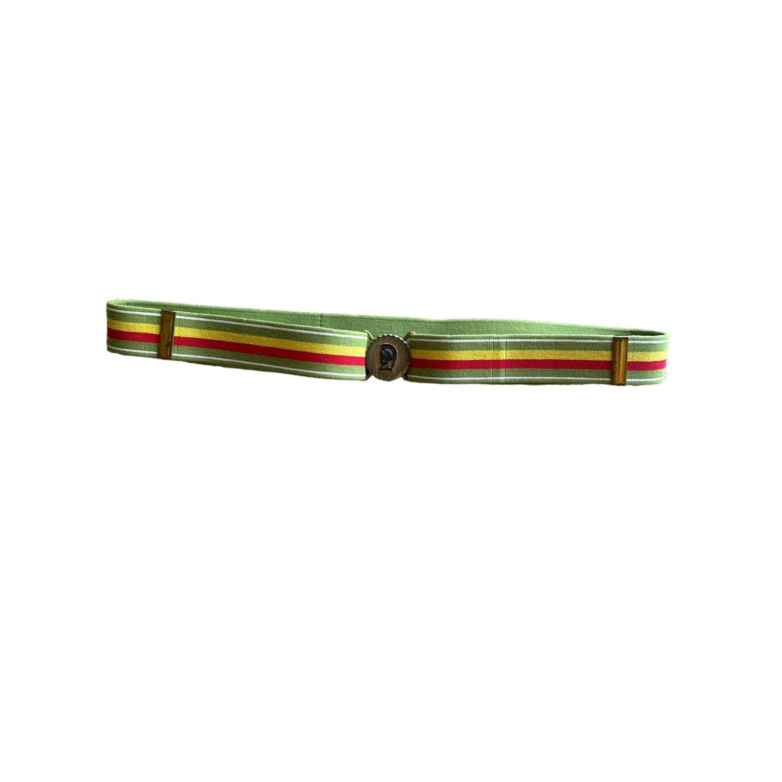 Vintage Trojan Soldier Green Red Yellow and White Striped Adjustable Suspender Belt up to 39”
