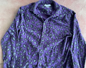 Price Reduced! Urban Outfitters Black and Gray Cheetah Print Purple Medium Flannel Shirt