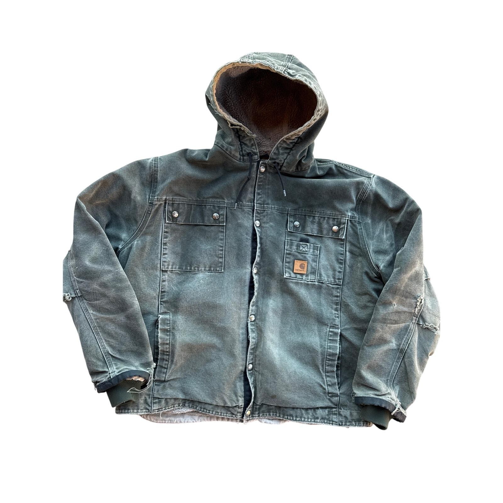 Vintage Carhartt J284 Faded Moss XL Sherpa Lined Thrashed