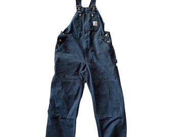Vintage 1990s Carhartt Black Canvas Double Knee Overalls / Thermal
