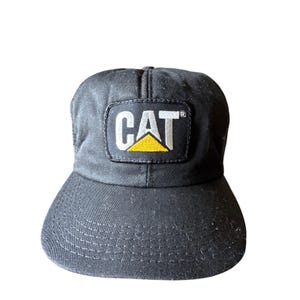 vintage CAT Patch Caterpillar noir sur noir USA Made OSFA Snapback Trucker Hat image 1