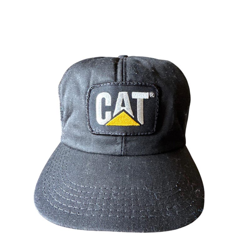 vintage CAT Patch Caterpillar noir sur noir USA Made OSFA Snapback Trucker Hat image 1