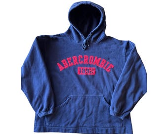 Vintage Y2K Abercrombie & Fitch XL Navy Blue Red Embroidered Logo Hoodie
