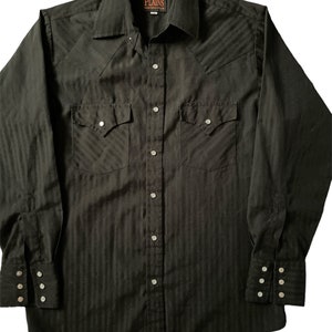 Price Reduced! Plains Western Wear Small Black Western Long Sleeved Collard Button Up Shirt with Pearlized Snap Buttons