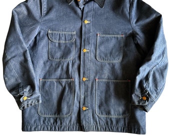 Vintage Blue Bell Dark Wash Denim Blanket Lined Button Up Chore Jacket