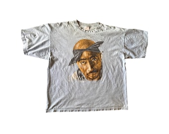 Vintage Tupac Shakur 1971 - 1996 Tribute USA Made City Wide 3XL Sky Blue Rap Tee