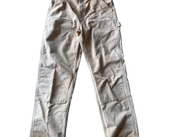 Vintage Carhartt Faded Camel 32x30 Double Knee Canvas Rivetted Workwear Pants