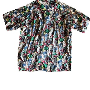 VTG 1990 Nicole Miller Original Roadtrip 100% Silk Button Up Short Sleeve Shirt image 2