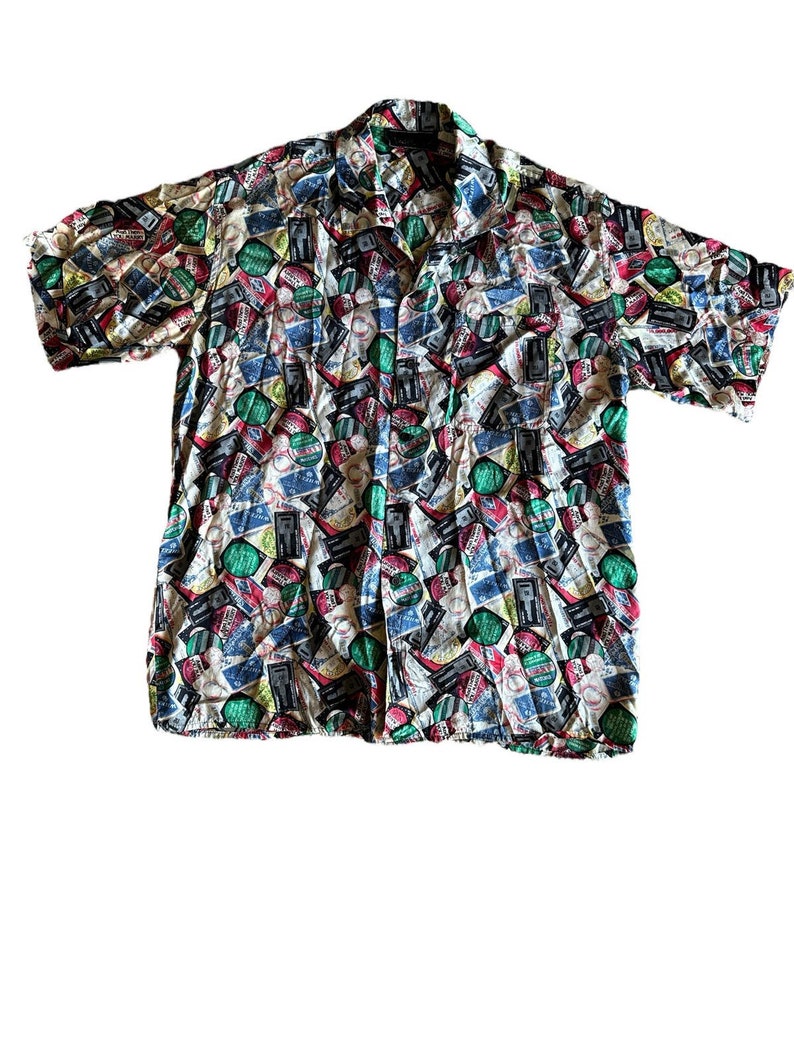 VTG 1990 Nicole Miller Original Roadtrip 100% Silk Button Up Short Sleeve Shirt image 1