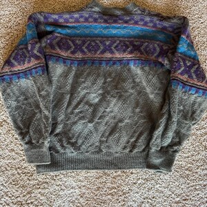 Vintage American Eagle Outfitters USA Made L Wool Green Blue Purple Sweater image 4