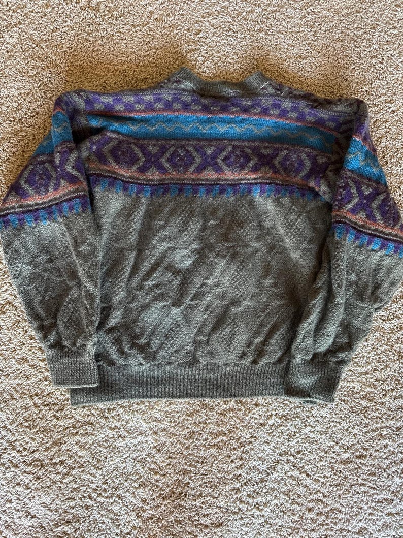 Vintage American Eagle Outfitters USA Made L Wool Green Blue Purple Sweater image 4