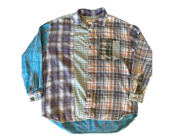 Vintage Citron 80’s Oversized XS (XL actual) Patched Faded Flannel LS Button Up