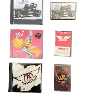 Vintage Aerosmith Music Bundle Pump, Big Ones, Just Push Play, Permanent Vacation, and Greatest Hits unsealed CDs Cassettes