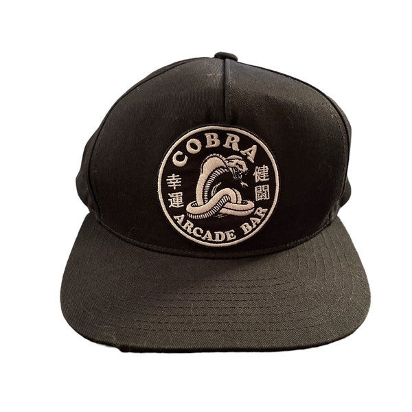 Price Reduced! Vintage Style Cobra Arcade Bar Patched OSFA Black Snapback Yupong Classics Hat with Green Underbill