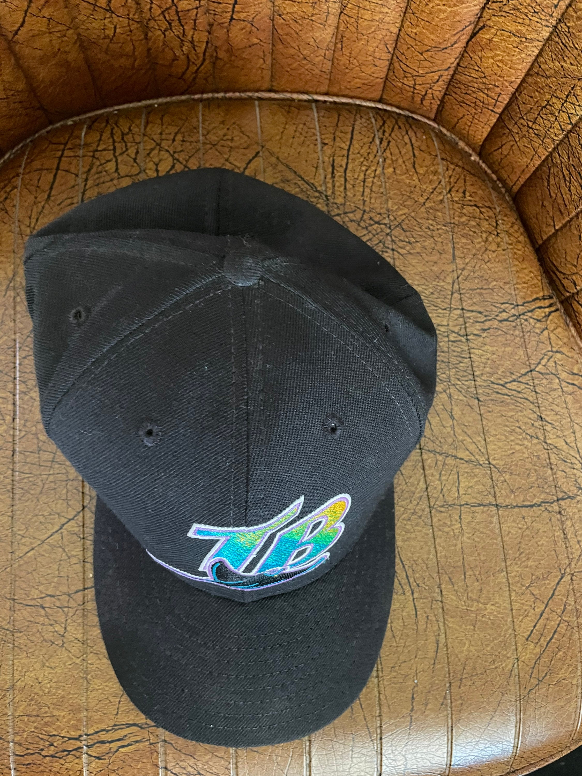 Price Reduced! True Vintage MLB Tampa Bay Devil Rays New Era 59/50 Pro Model Made in The USA Wool 7 5/8 Fitted Black Baseball Hat