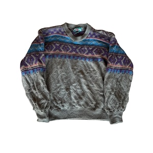 Vintage American Eagle Outfitters USA Made L Wool Green Blue Purple Sweater image 1