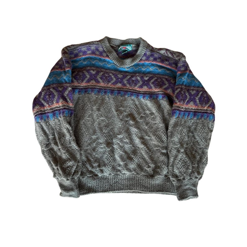 Vintage American Eagle Outfitters USA Made L Wool Green Blue Purple Sweater image 1