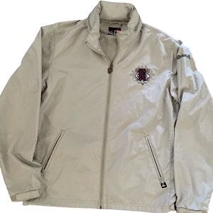 Quicksilver Embroidered Small Light Gray Windbreaker Full Zip Jacket With Hideaway Hood
