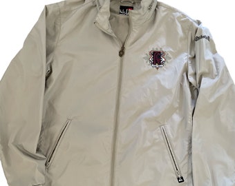 Quicksilver Embroidered Small Light Gray Windbreaker Full Zip Jacket With Hideaway Hood