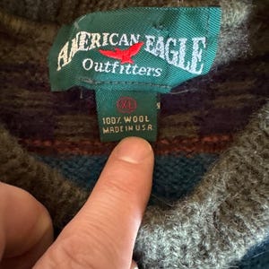 Vintage American Eagle Outfitters USA Made L Wool Green Blue Purple Sweater image 2
