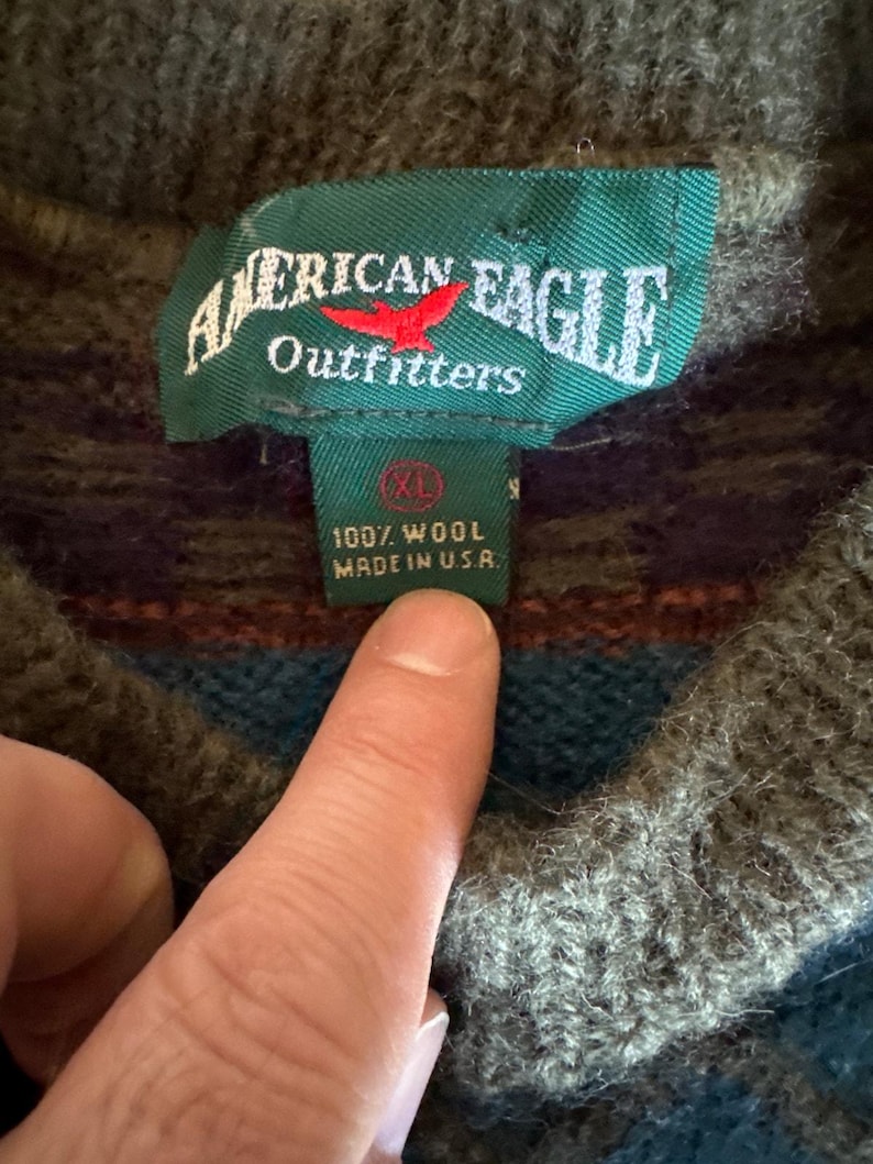 Vintage American Eagle Outfitters USA Made L Wool Green Blue Purple Sweater image 2