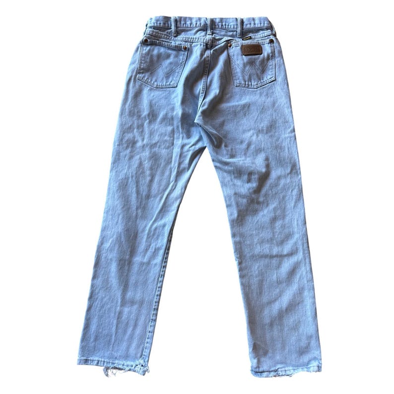 Vintage Wrangler USA Made 36x34 Tagged Light Wash Denim Blue Jeans imagem 1