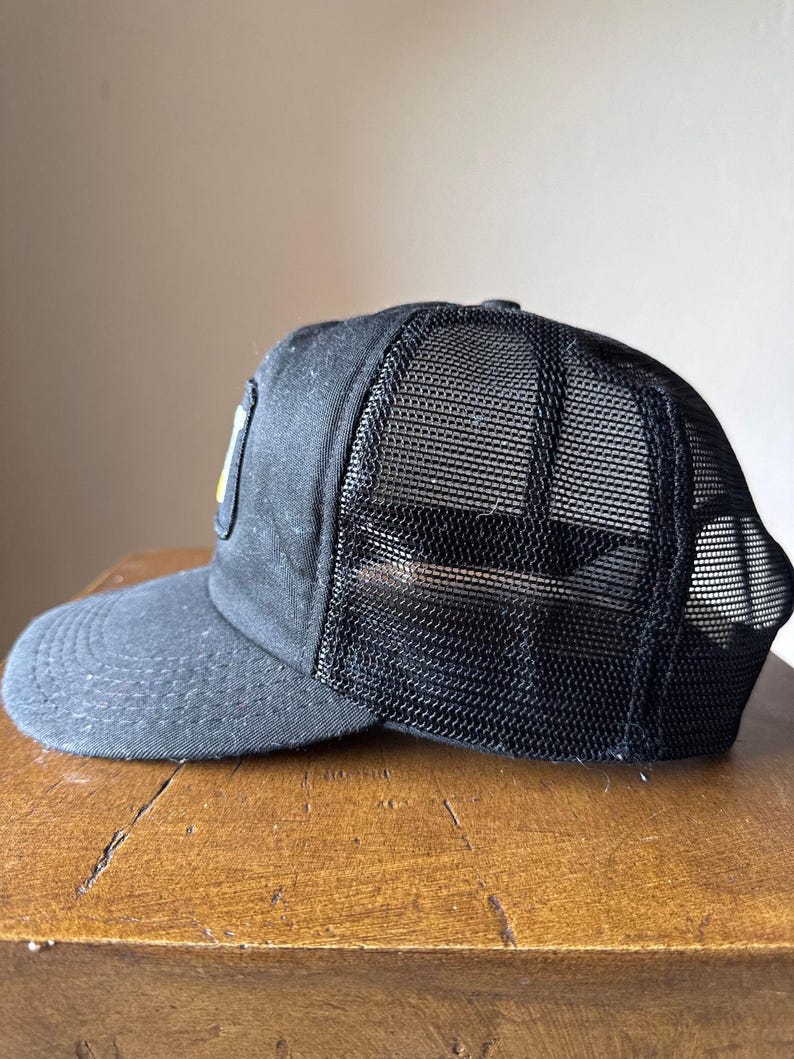 vintage CAT Patch Caterpillar noir sur noir USA Made OSFA Snapback Trucker Hat image 3