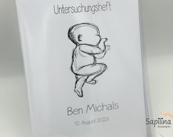 U-Heft Hülle Impfpass Schutzhülle personalisiert mit Namen Geschenk zur Geburt Baby Skizze