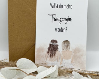 Trauzeugin fragen Karte Freundin Silhouette Willst du meine Trauzeugin sein Überraschung  Karte Braut
