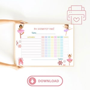 Reward chart reward plan Montessori ballet ballerina